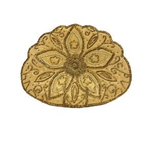 Beaded Gold Clutch Art Deco Style New Years Evening Bag 6”x 8” w 14” Chain Strap